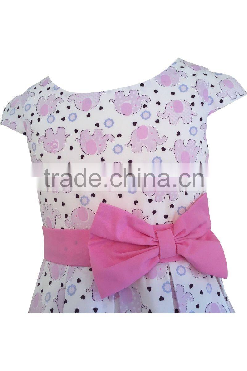 Toddler Girl Pink & White Elephant Print Dress 2-3 Years Vintage Style 100% Cotton Handmade Party Dress