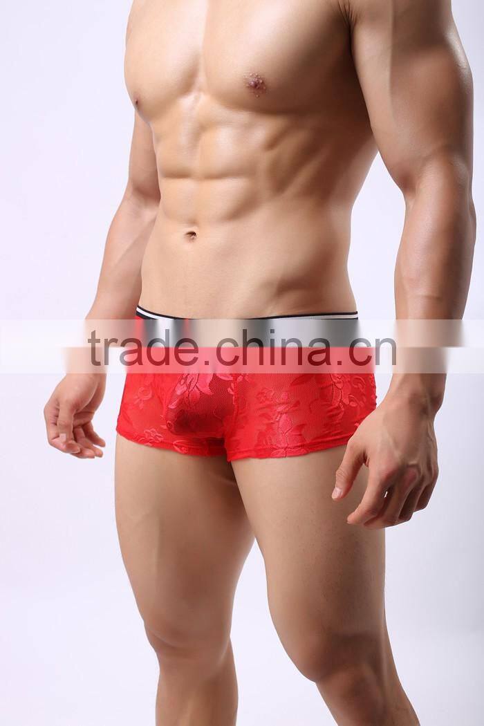 1 PCS Cool and refreshing underwear men sexy male boxers gauze Sheer lace shorts brand Mesh penis sheath see through men boxer