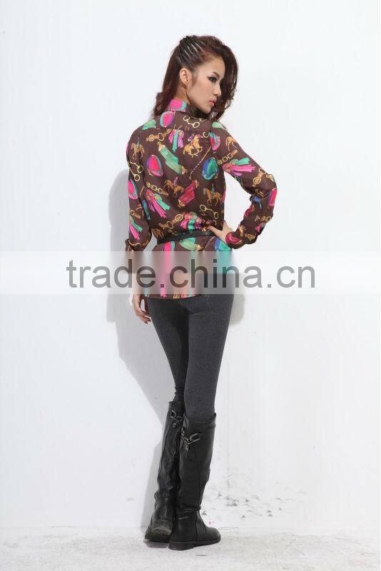 Latest fashion ladies printed chiffon casual long shirts designs