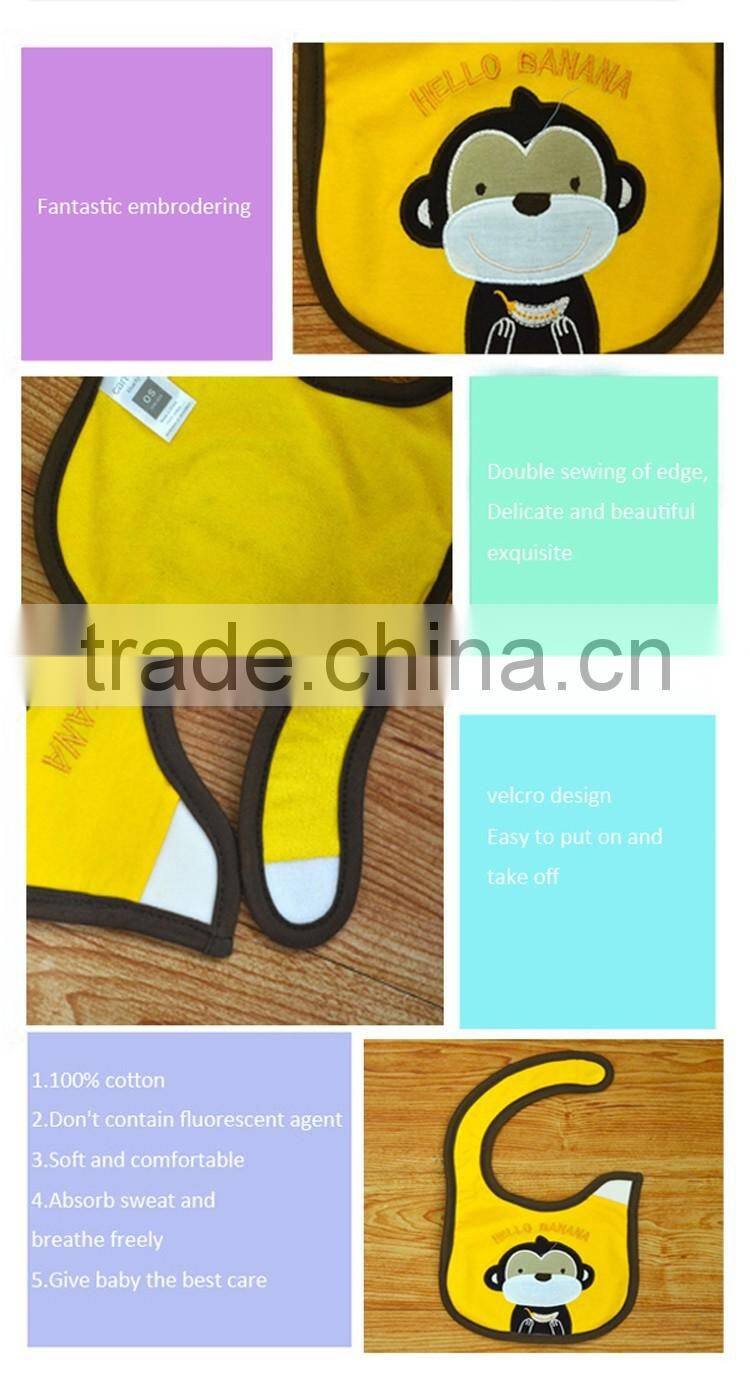 Hot Sales 100% Soft Cotton embroidered cartoon dog Baby Drool Bib