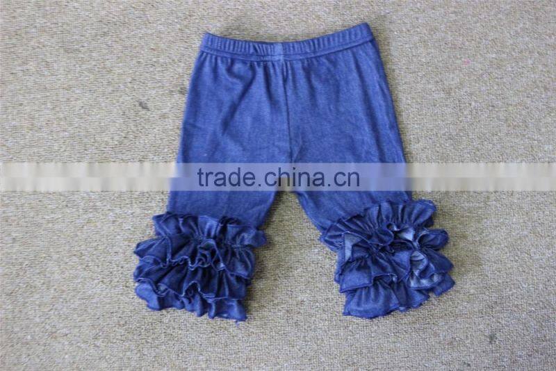Hot sale kids girl denim ruffle icing capris boutique baby children girl leggings capri