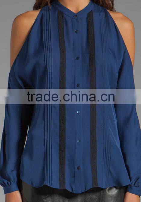 Open Shoulder Lace Trim Blouse