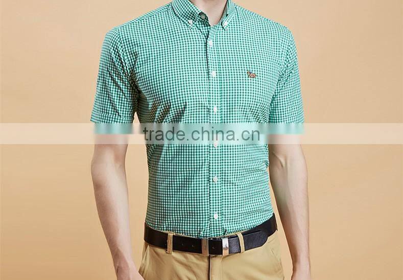 Short sleeve shirt cotton summer youth contracted texture plaid shirt English cultivate one's morality with big yards