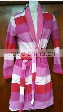 Women's Pink Stripe Luxury Snuggle Lightwear Pool Gym Spa Beach Bath Robe Size S