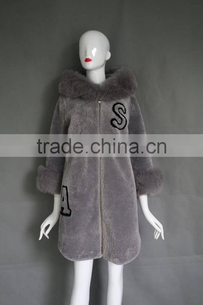 Winter new product the newest style gray genuine shearing jacket chashmere parka coat with fur collar for women