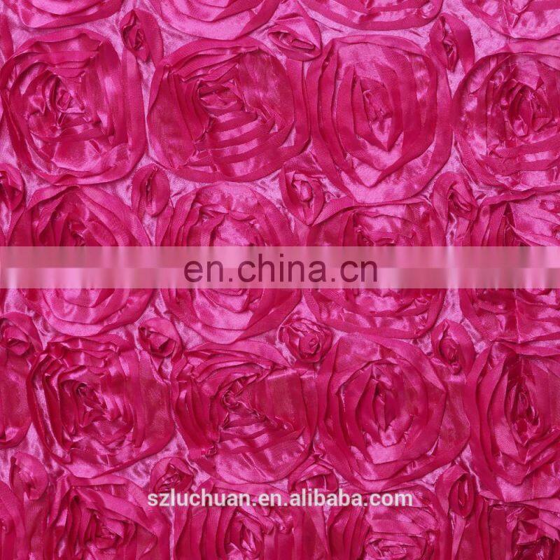 High Quality Home Textile Plum Satin Rosette Table Skirt Designs For Wedding