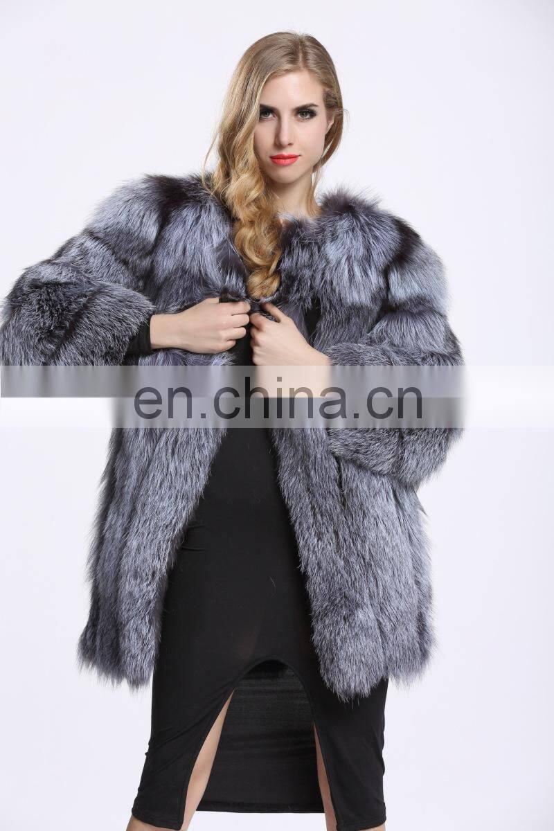 Latest Women Fashionable Fox Fur Jacket Lovely Beautifur Real Silver Fox Fur Coat Sex