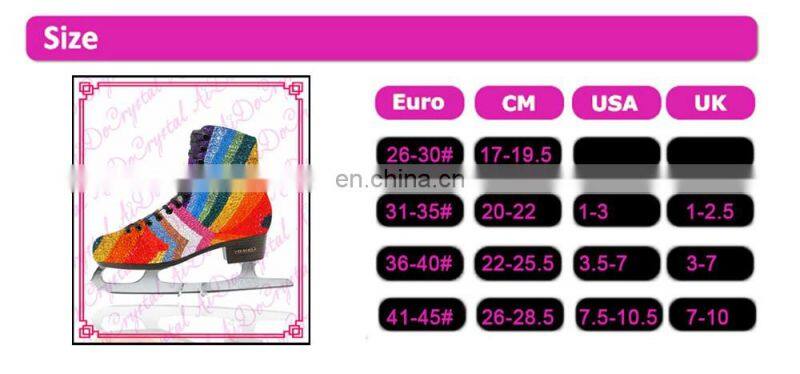 Aidocrystal Wholesale 2017 newest high quality fashion girls rainbow crystal ice skating shoes for kids