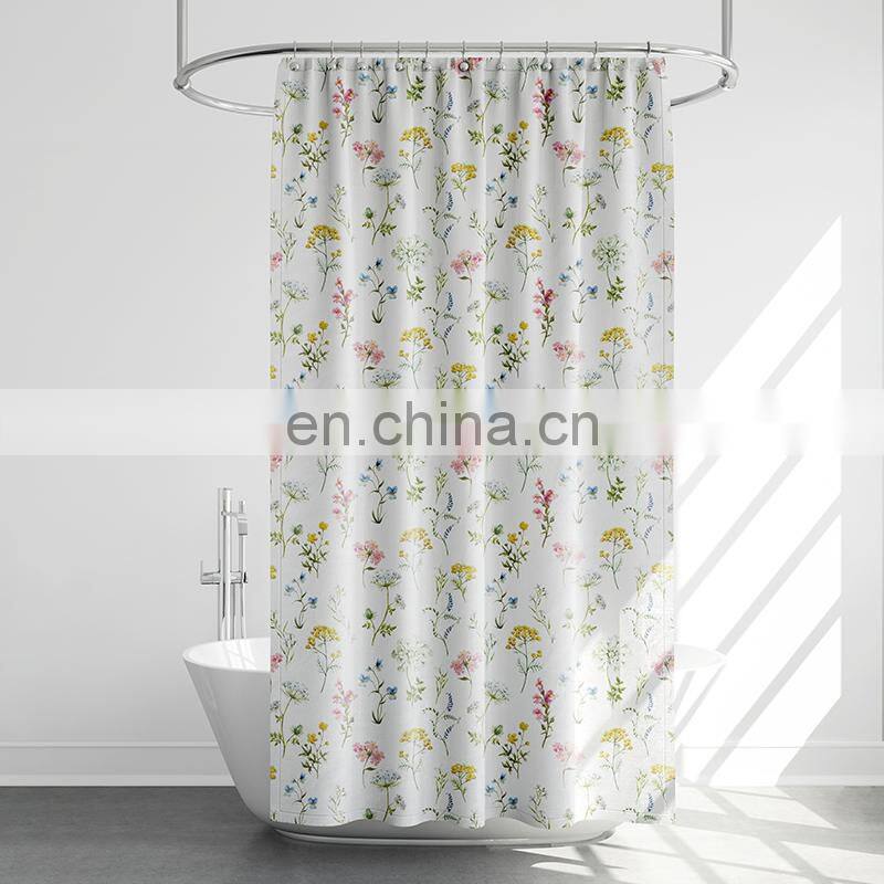 Polyester Digital Printing Blue Flower Shower Curtain For Girl