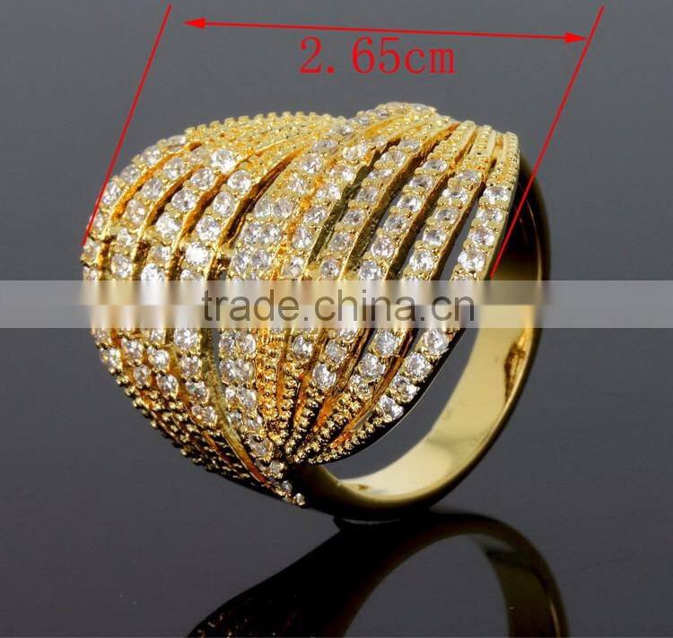 Newest Design Saudi Love 18K Gold Clear Stones Elegant Bridal Jewelry Ring in CZ