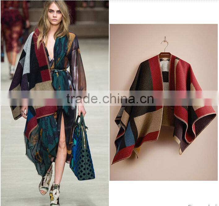 Wholesale New Winter Thicked Classical Assorted Color Plaid Jacquard Ladies Wool Poncho