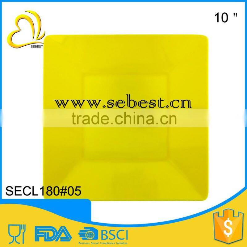 ODM and OEM unbreakable yellow color 10" melamine square shallow dish