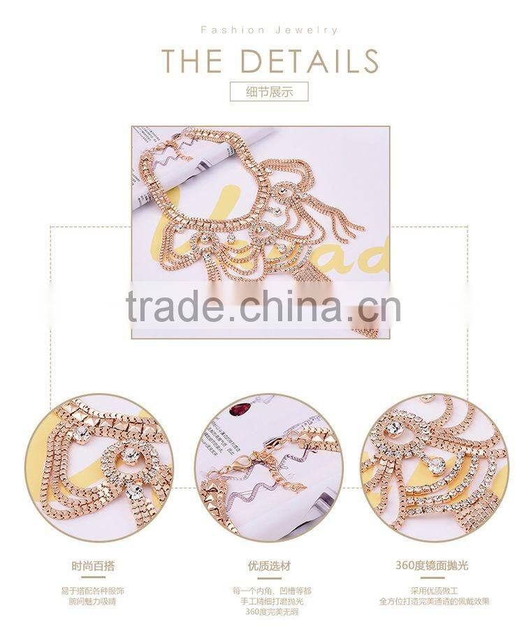 Celebrity Style Luxury Gold Drape Tassel Choker Big Necklace And Earrings