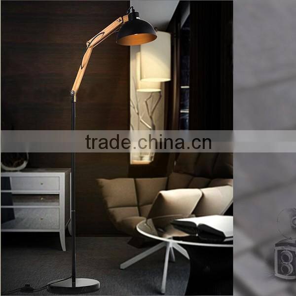 Wood and metal material floor lamp adjustable wooden floor lamp