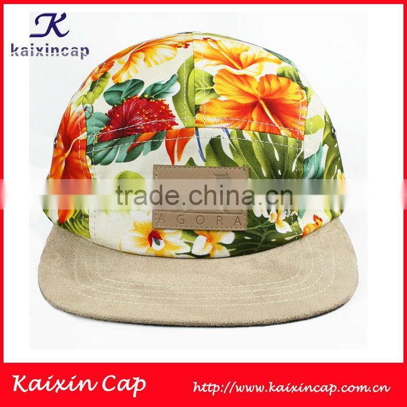 2014 hot kid cap/red pu leather brim cap/custom 5 panel camp cap /pattern cap / snapback cap/ OEM custom front logo patch cap
