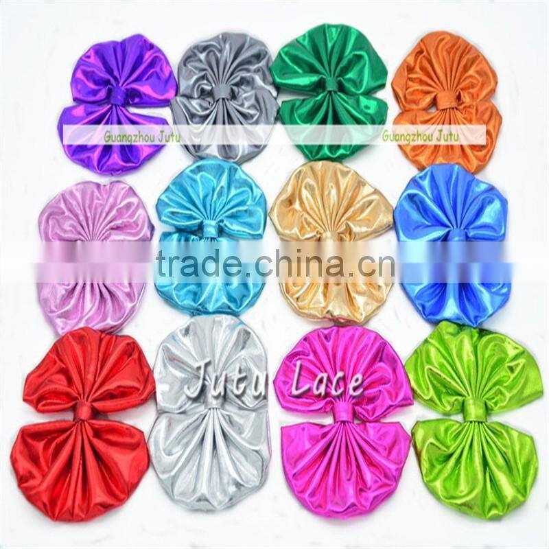 Wholesale DIY craft decorative flowers hair bows -Big Shiny Fabric Golden Bowknots Garment Accessories