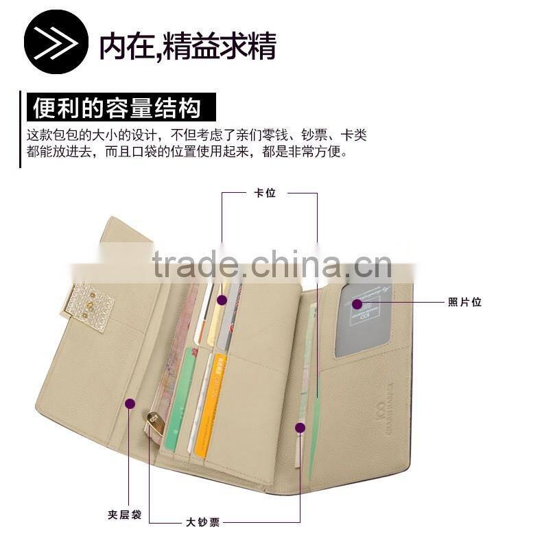 2016 stylish hot sale genuine cowhide leather wallet for lady outdoor shopping
