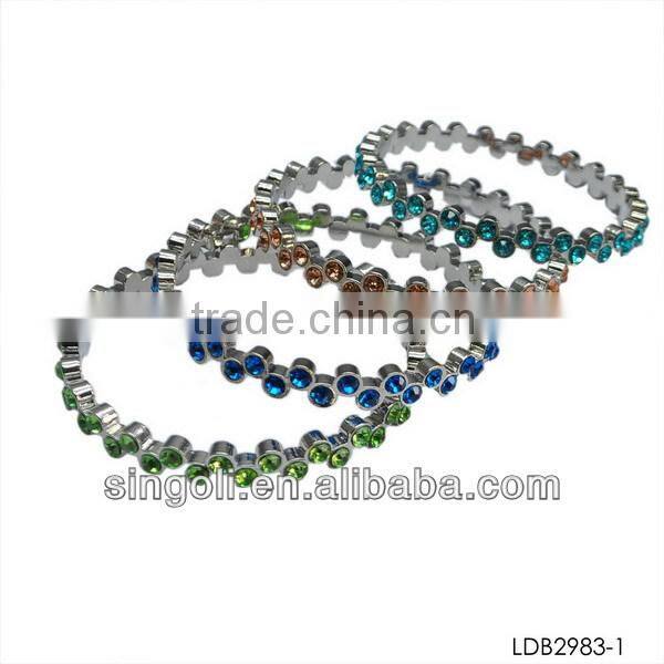 Multi layer silver platting gems pave set bangles hot new product for 2014