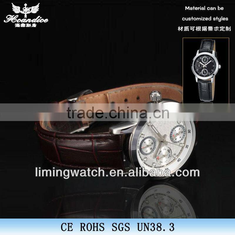 SP-2607 stainless steel leather strap munti function movement quartz watch japan movement watch time