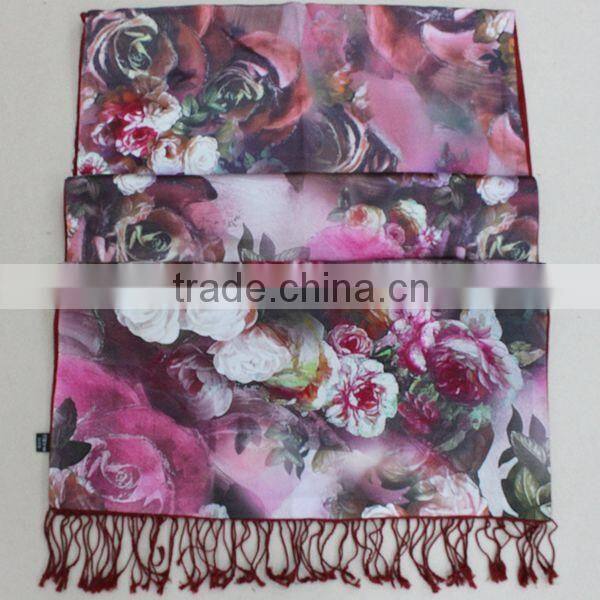 lady 100% silk digital inkjet double layer scarf fashion turkish hijab