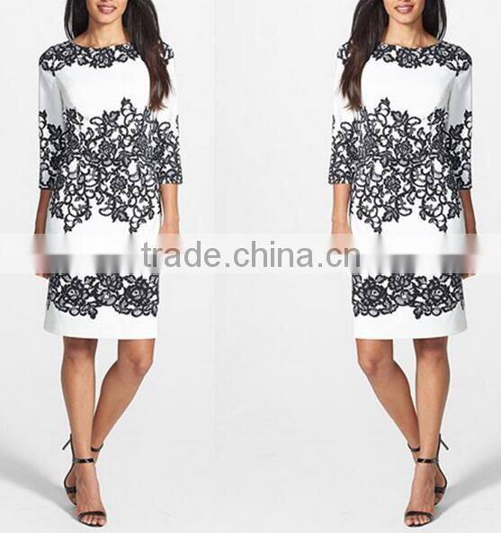 2016 Summer New Fashion Minimalist Brief Style Ladies Flowers Print Sexy Arabic Party Dress