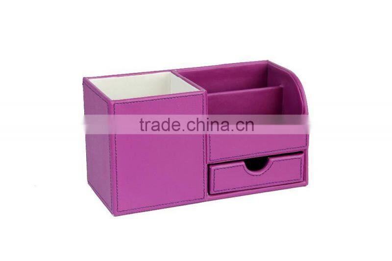Colorful stitched plain leather desktop organizer