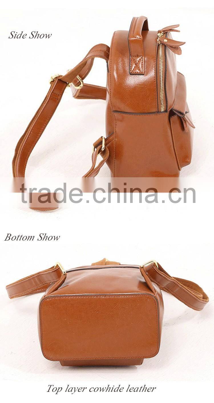 2016 luxury leather backpacks oil wax genuine leather travel backpack