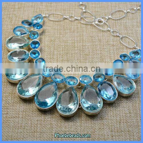 Wholesale Beautiful Light Blue Crystal Teardrop Choker Necklaces SGN-P016B