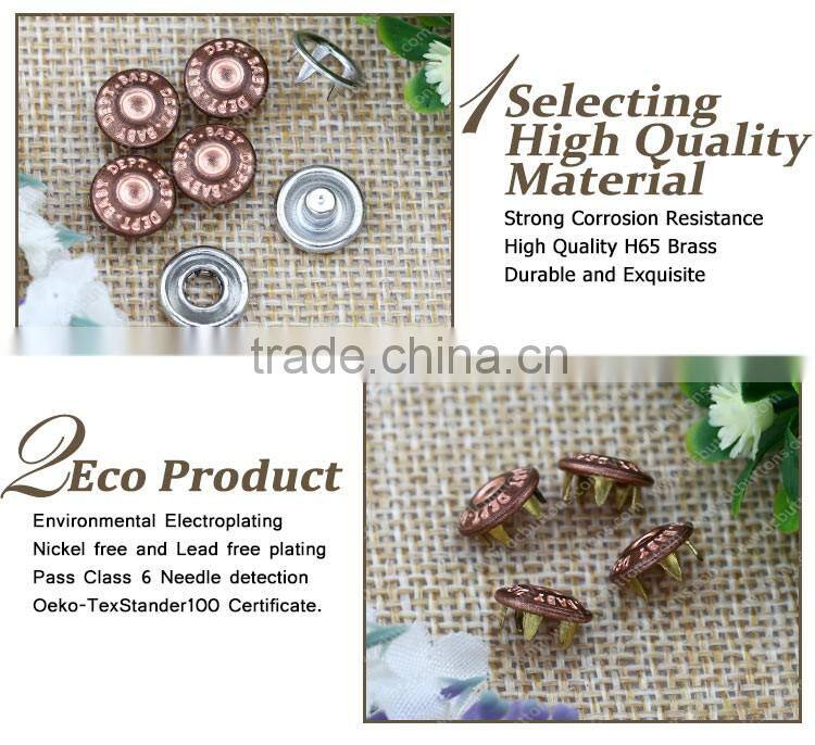 Metal material prong snap fastener for leather bag garment