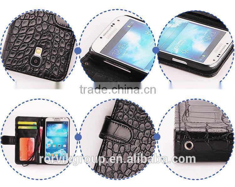 Crocodile Skin Grain PU Leather Case for samsung S4, With Stand Function