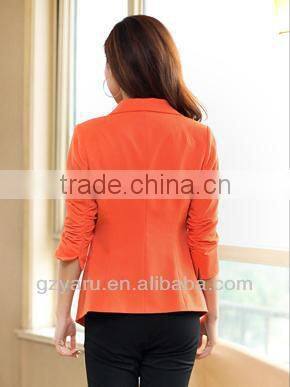Women Ladies Orange 3/4 Sleeve Office Wear Formal Blazer