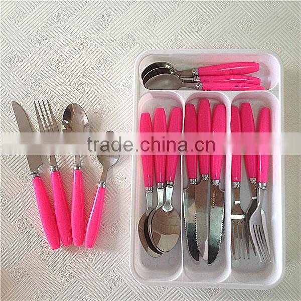 Comfortable plastic handle cutlery in plastic tray