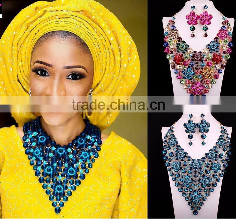 multicolour rhinestone women jewelry set in latest design/wedding necklace and earring sets