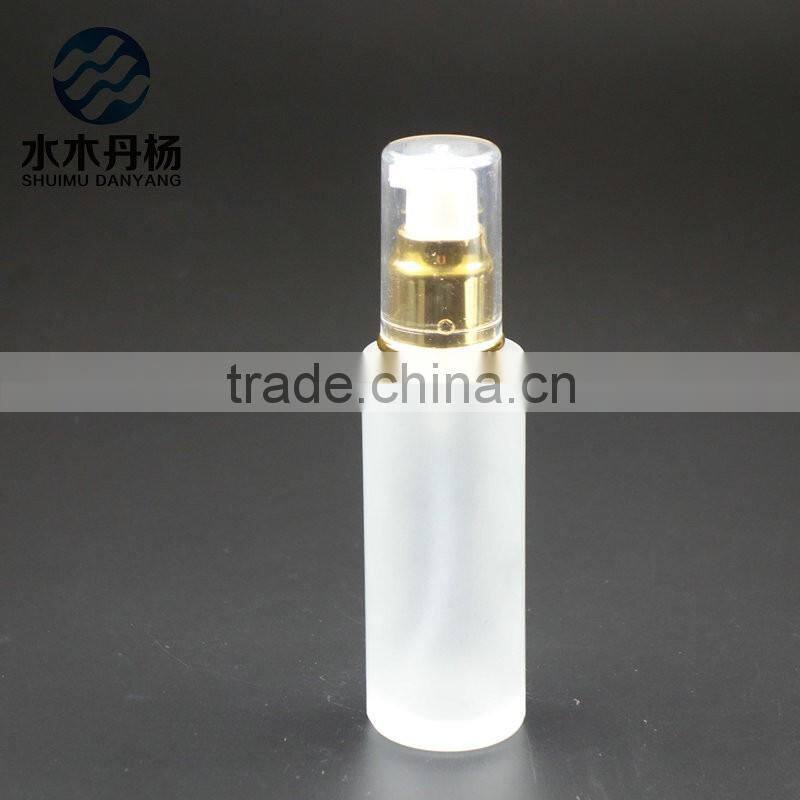 Luxury 100ml frosted airless pump glass bottle lotion glass bottle with pump