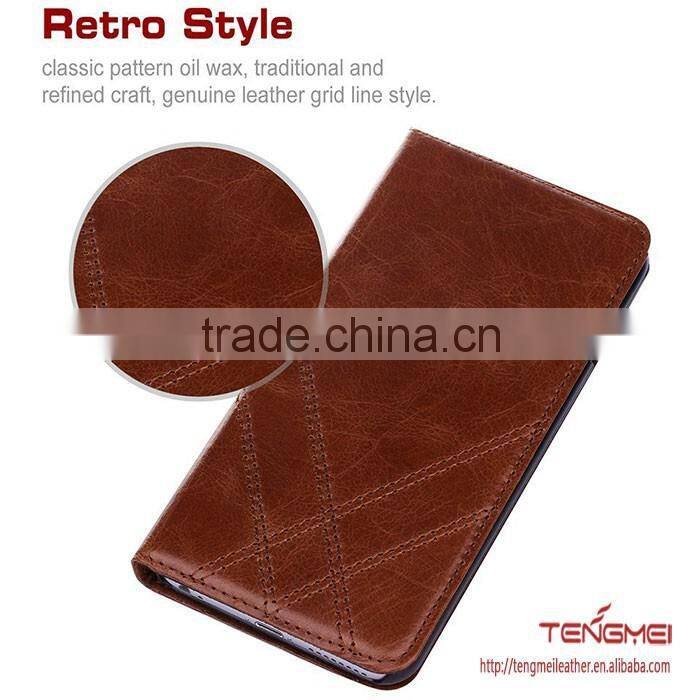 4.7 inch genuine leather oil wax pattern for iphone case with one card slot case phone