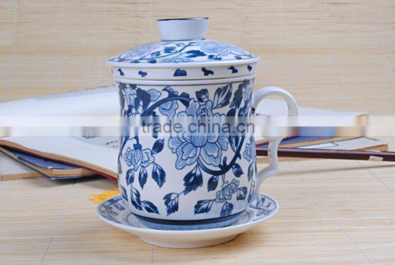 ceramic tea mugs with lid and sauce China tea cups