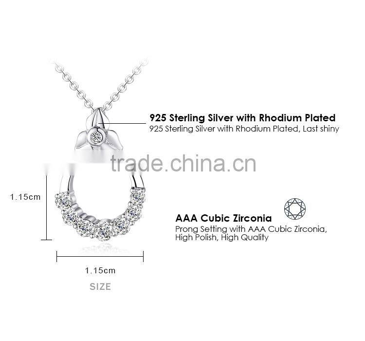 Newest 925 Sterling Silver Circle Pendant Jewelry Cubic Zircon Necklace