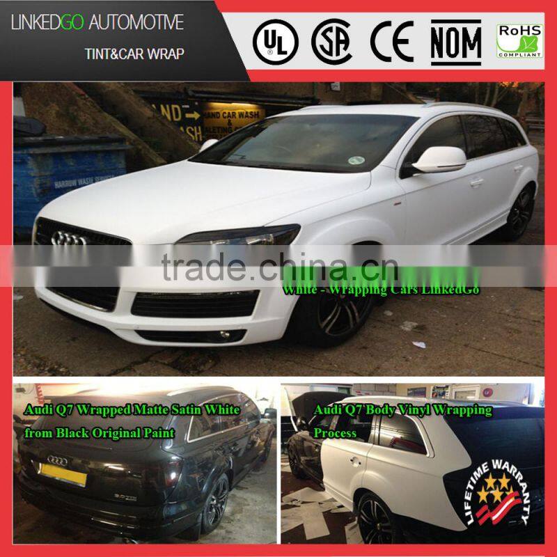 Metallic Pearl white Matte bubble free car wrap for stretchable Pearl white satin chrome vinyl sticker 1.52*20m