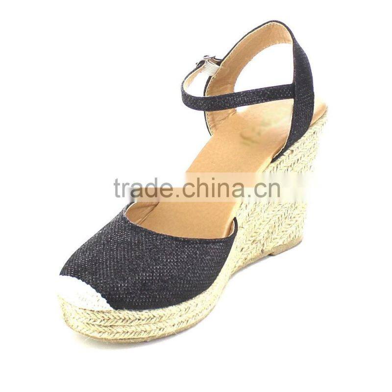 The shoes lady 2016 new design sandal shoes women glitter wedge jute sole espadrilles