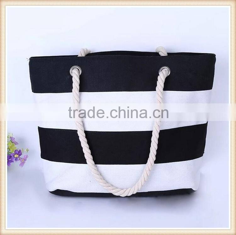 Fashion stripe canvas shopping bag/beach bag with manila rope