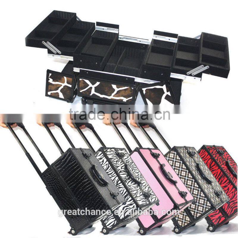 Pro 2 Wheel Rolling Aluminum Lockable Makeup Cosmetic Train Case