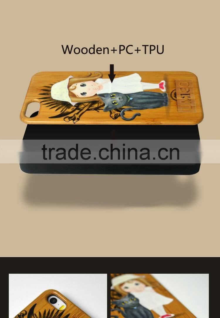 Luxury Hard Wooden With 3D Colored Drawing Protector Back Case Cover For iPhone 5S 6 6Plus