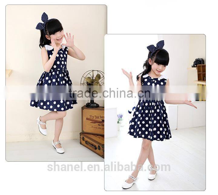 2015 Summer newest girls dress bowknot polka dots sleeveless girls dress
