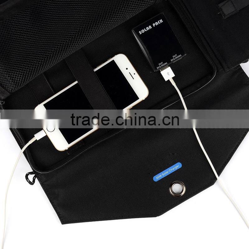 High efficiency 20W waterproof foldable solar mobile phone charger