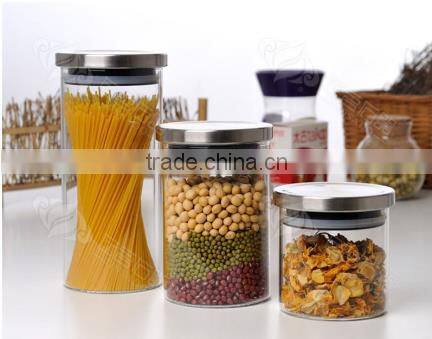 Hot sale glass Jar with wood lid , glass canister