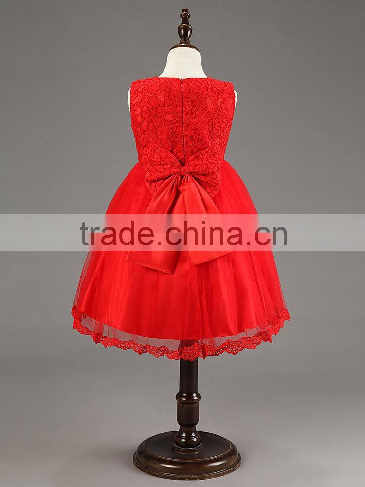 Embroidery High Quality Flower Girl Dress Ball Gown Scoop Bow Back Lace Flower Girl Dresses Kids Girl Party Wear