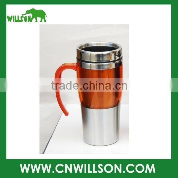 big size stainless steel double wall thermal office use mug with handle and lid