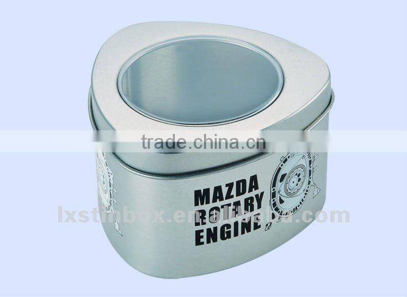 triangle shape size:90*90*60mm with window plain can