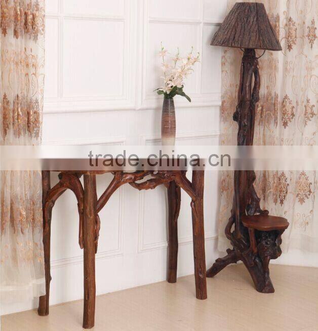 Southeast Asia Style Root Carved Plant Stand, Environmental Protective Wooden Flower Shelf, Double Layer Planter (BF01-X1165)
