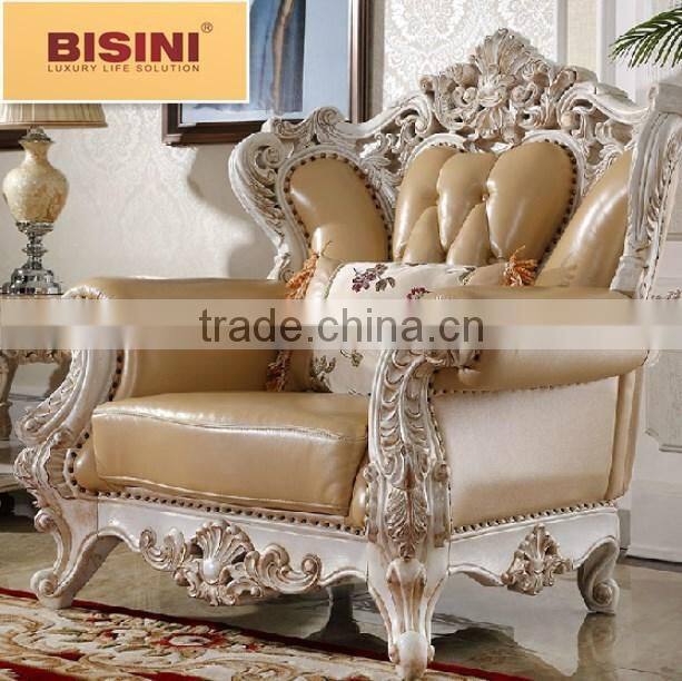 Bisini French Palace Exquisite Genuine Leather Sofa Set